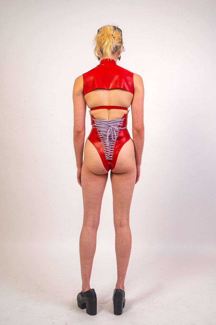 Latex Underbust Bodysuit - Red image 2