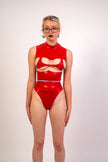 Cut-out Latex Crop Top - Red image 2