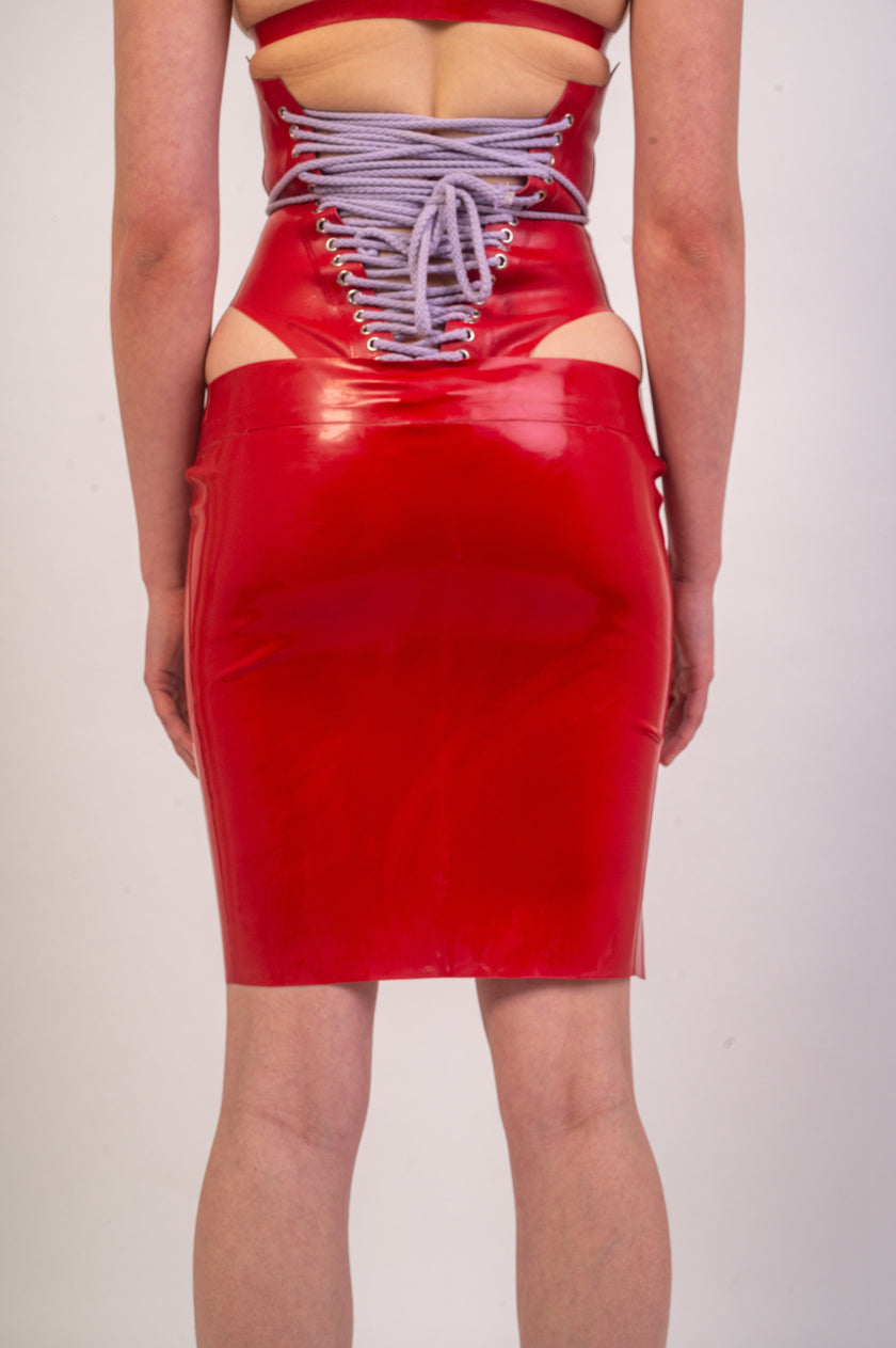 Latex Side Slit Pencil Skirt - Red image 2