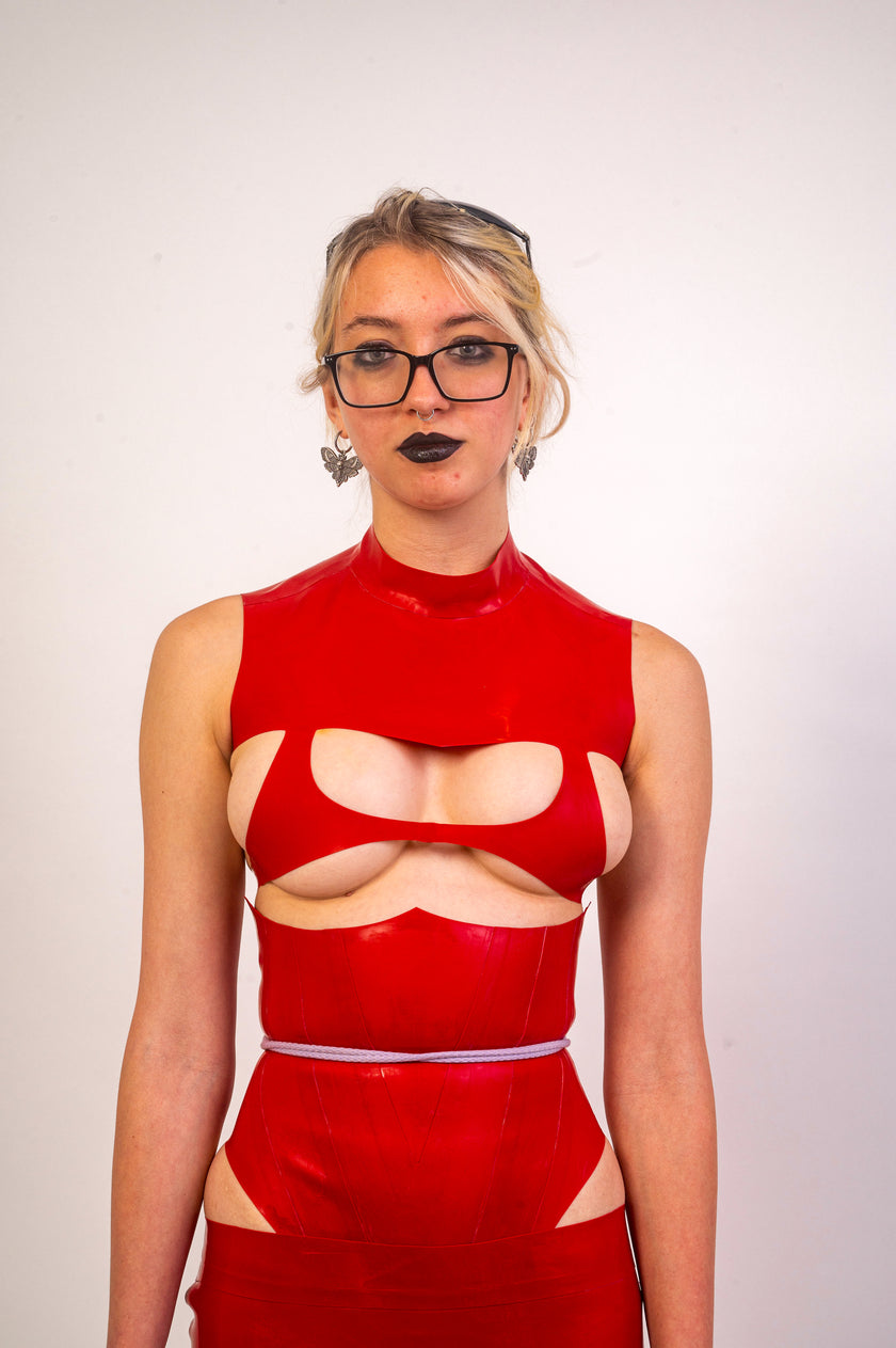 Cut-out Latex Crop Top - Red image 3