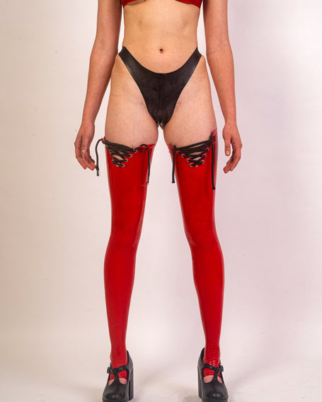 High Waisted Latex Thong - Black image 0