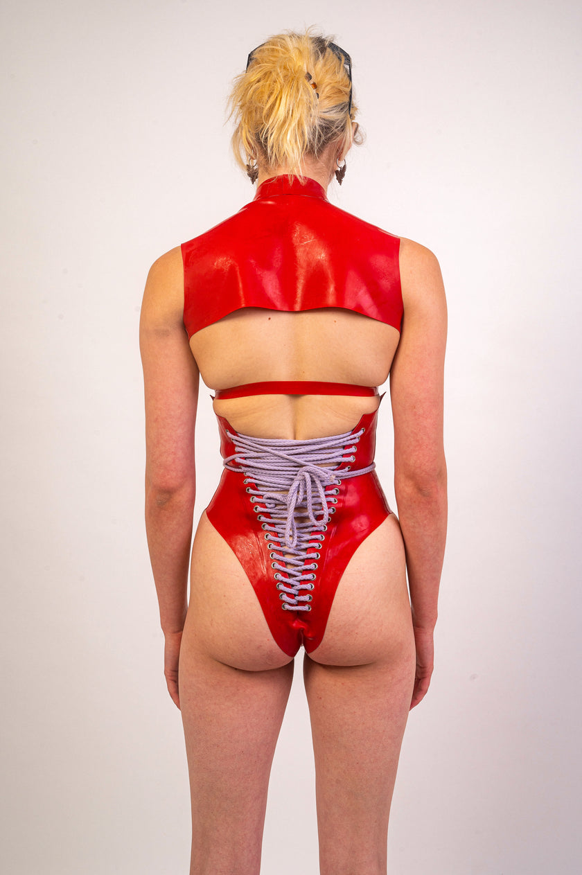Latex Underbust Bodysuit - Red image 3