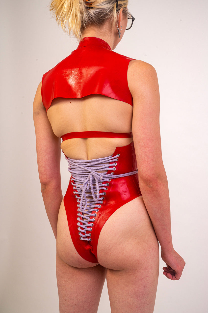 Latex Underbust Bodysuit - Red image 4