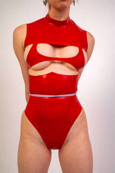 Latex Underbust Bodysuit - Red image 0